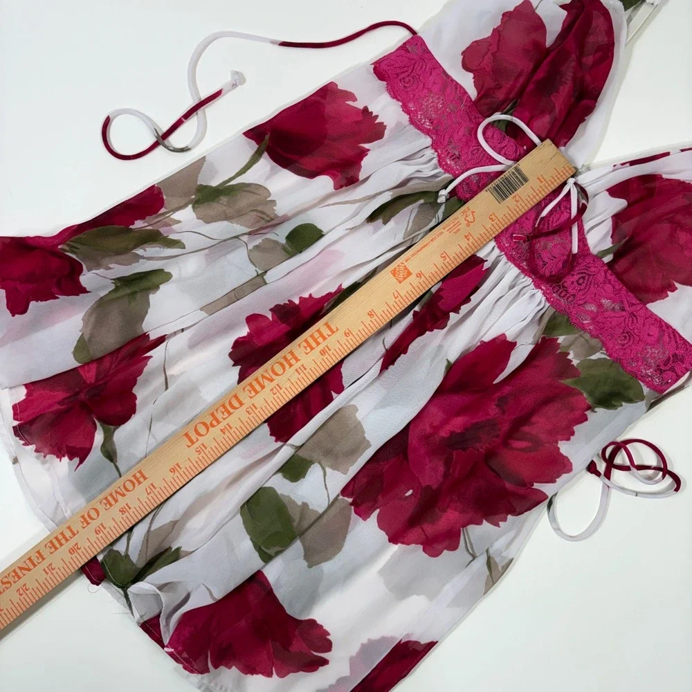 In Bloom by Jonquil Chiffon Floral Babydoll Chemise LRN110 Pink Magenta Women L‎